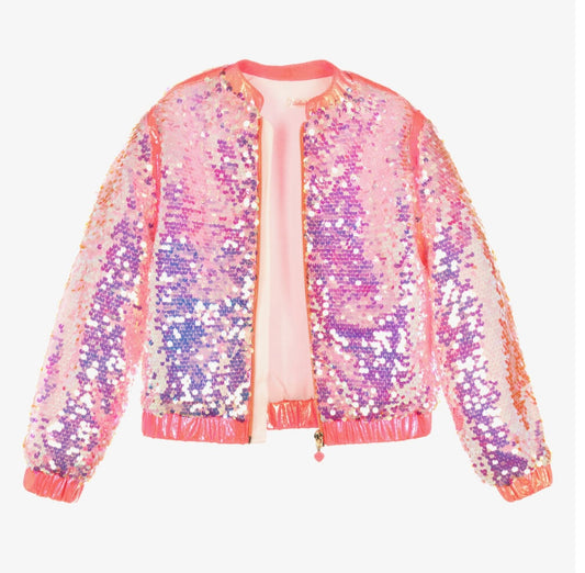 Girls Pink Sequin Bomber Jacket