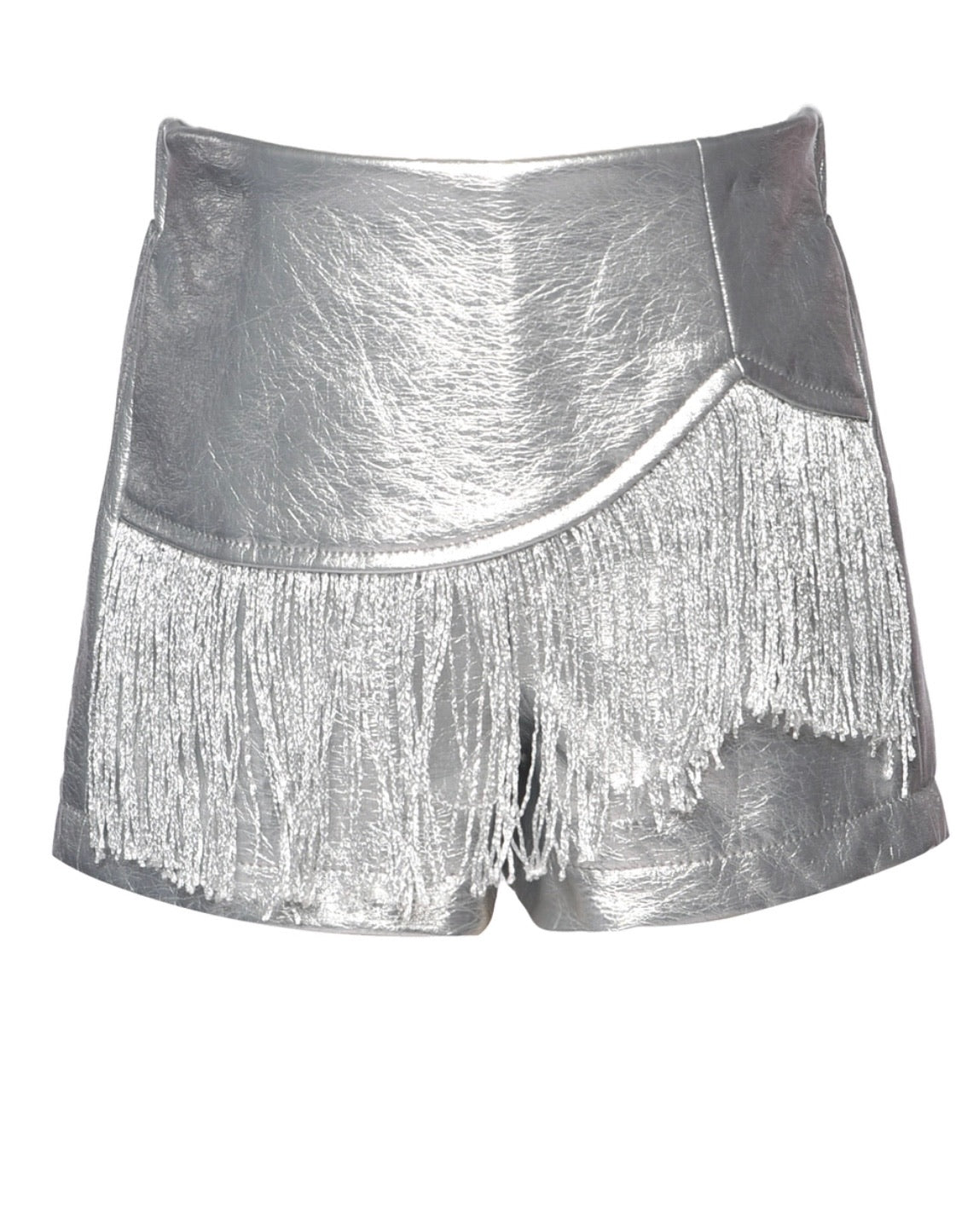 Faux Leather Metallic Shorts w/ Fringe Detail