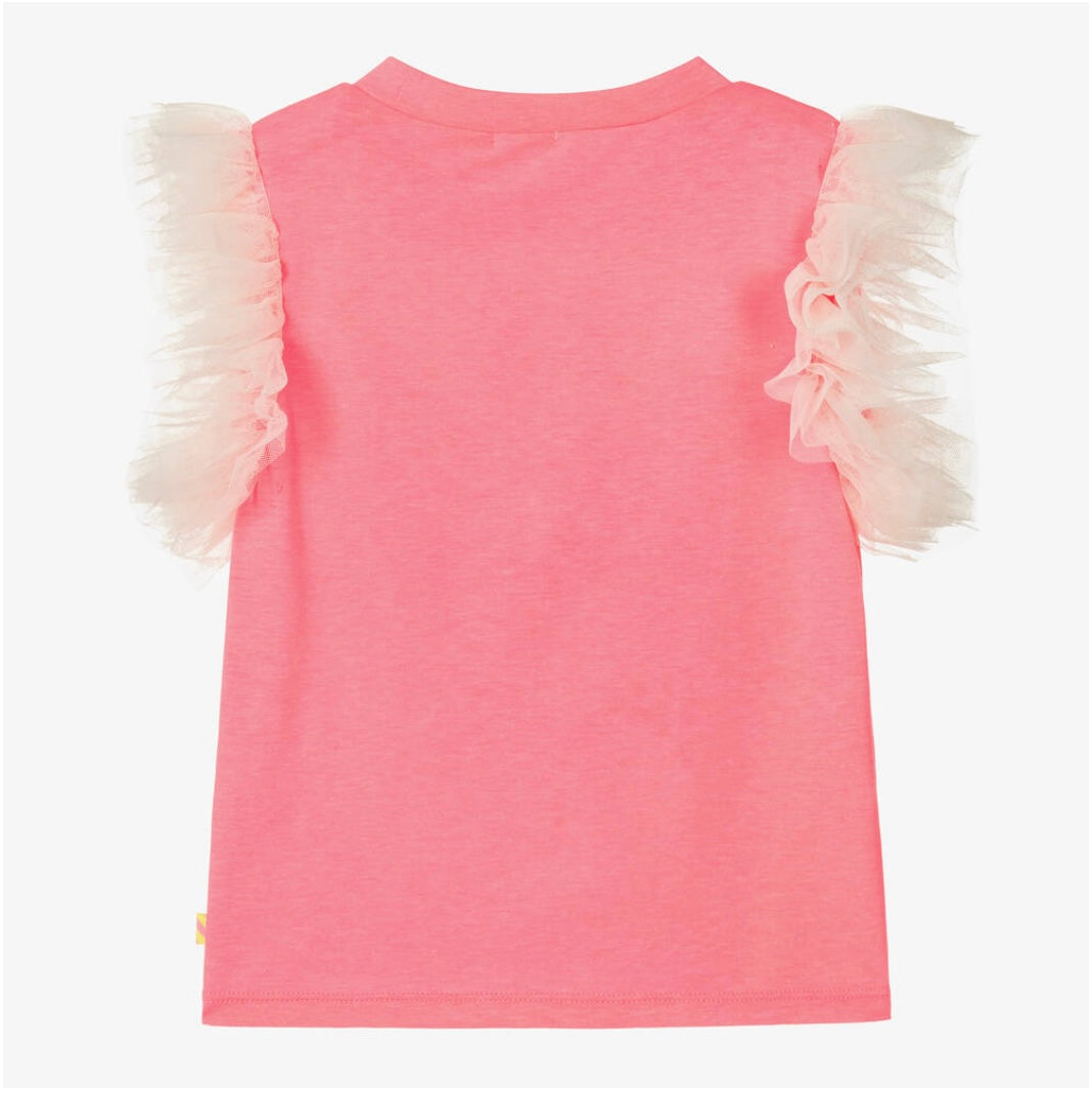 Girls Pink Tulle Sleeve T-Shirt
