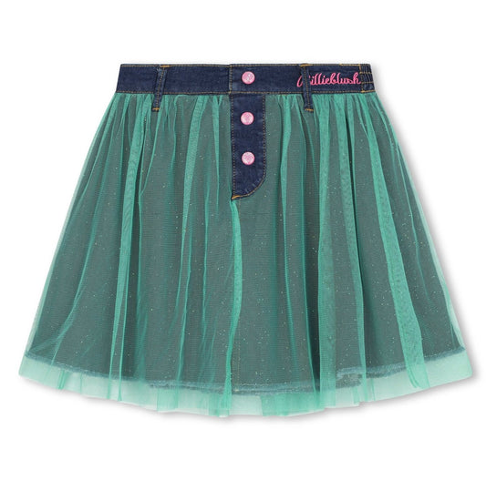 Denim Green Mesh Skirt