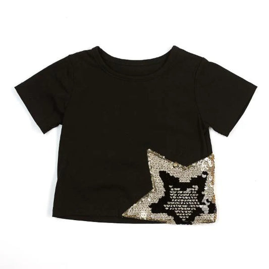 Talully’s Children's Fashion | Star Sequin Patch Tee - Black